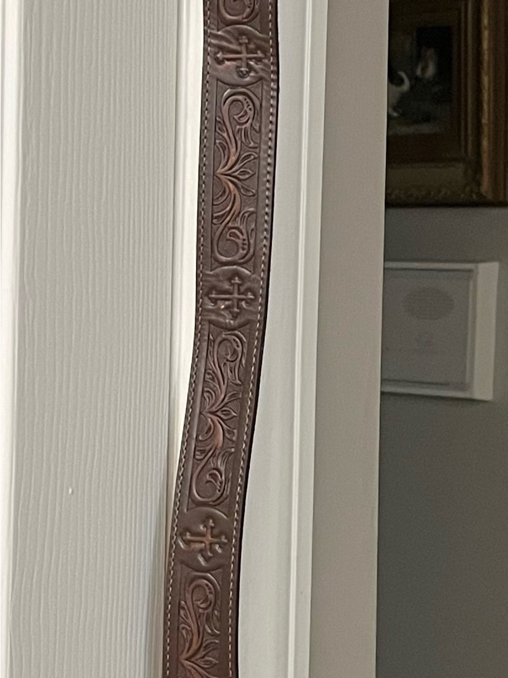 Decorative Tooled Leather Ladies Belt- Brown